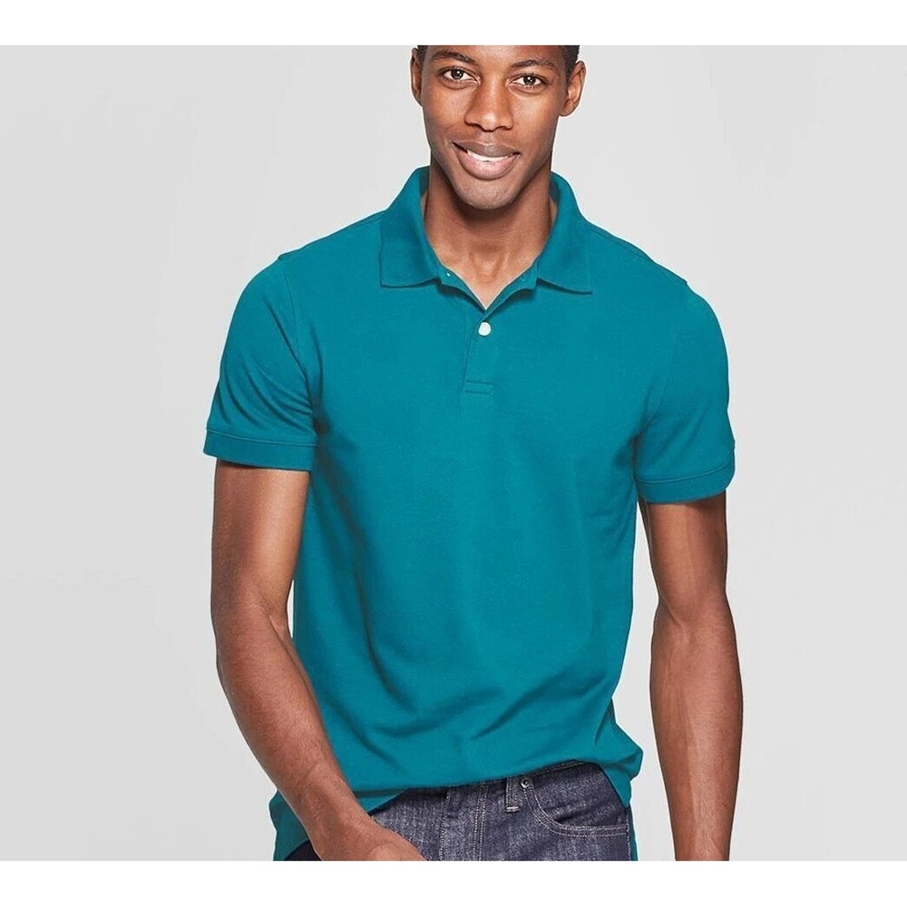 Goodfellow & Co. Coastal Wave Polo Shirt XXL Blue Short Sleeve Cotton Blend Golf